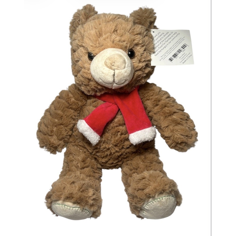Raleys Toy Brown Teddy Bear 15" Plush Red & White Scarf Holiday NWT Christmas
